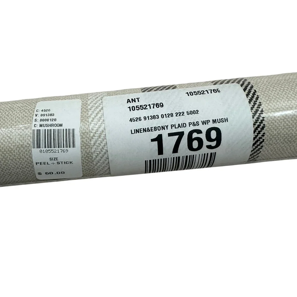 Nextwall Peel and Stick‎ Wallpaper Linen & Ebony Plaid Mushroom  58205 31.35sqft